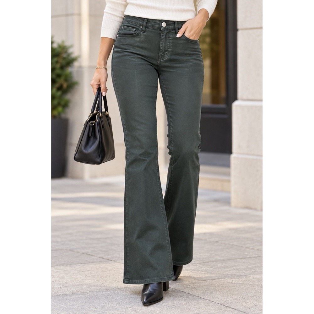Frame Le Crop Mini Boot Green Coated Jeans Pants Women's Size 26 Stretch Flare